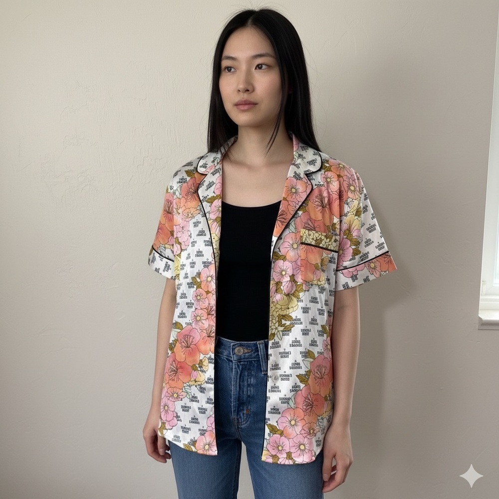 Victoriaโs Secret satin floral & VS brand logo top Front pocket peach pink XSโโ